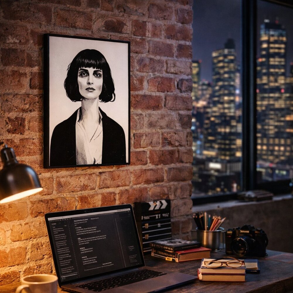 Mrs Mia Wallace Framed Portrait Art Print Black White Pulp Fiction Style